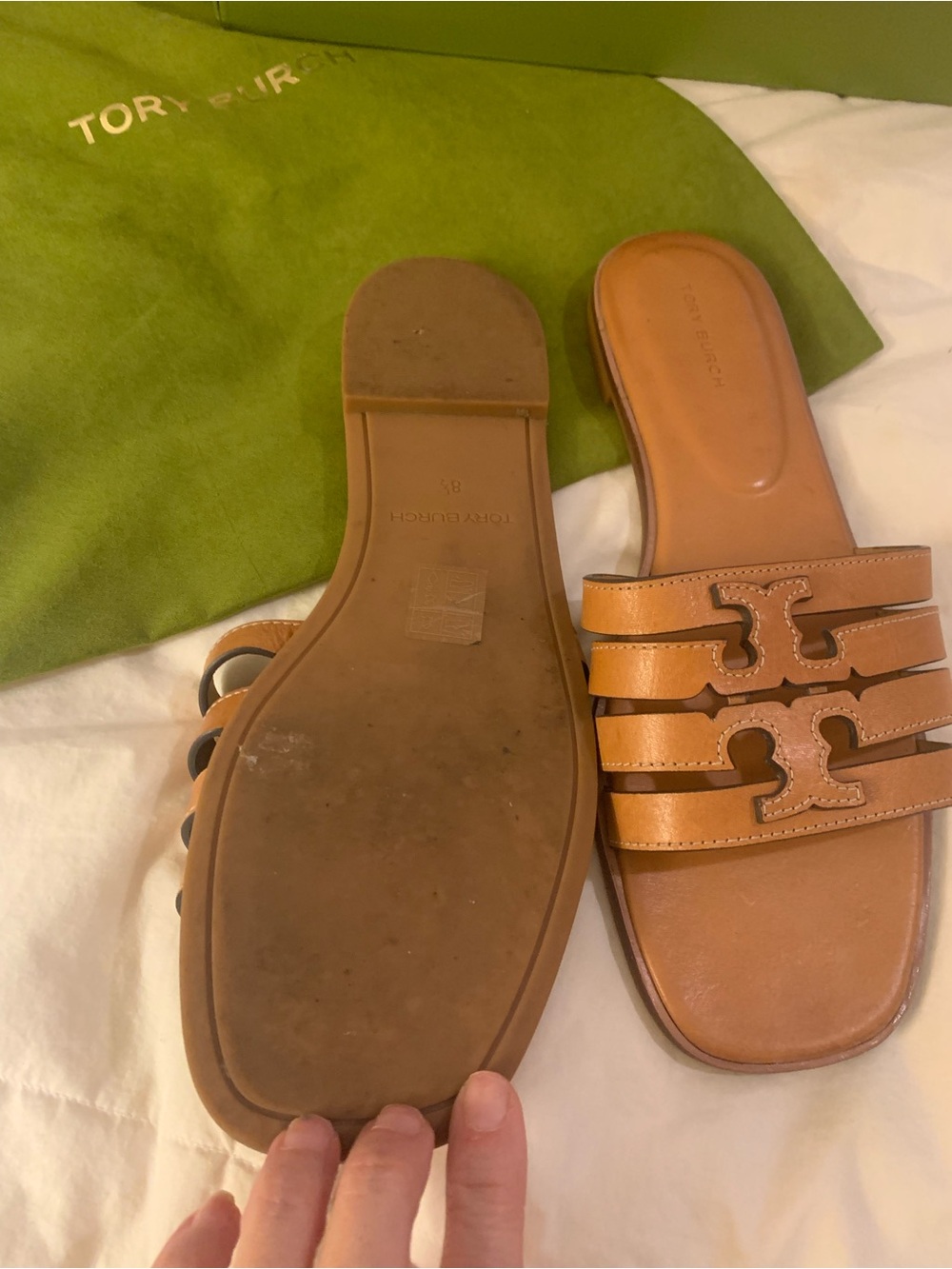 Tory Burch Tan Triple-Strap Leather Slide Mules - Picture 3 of 4